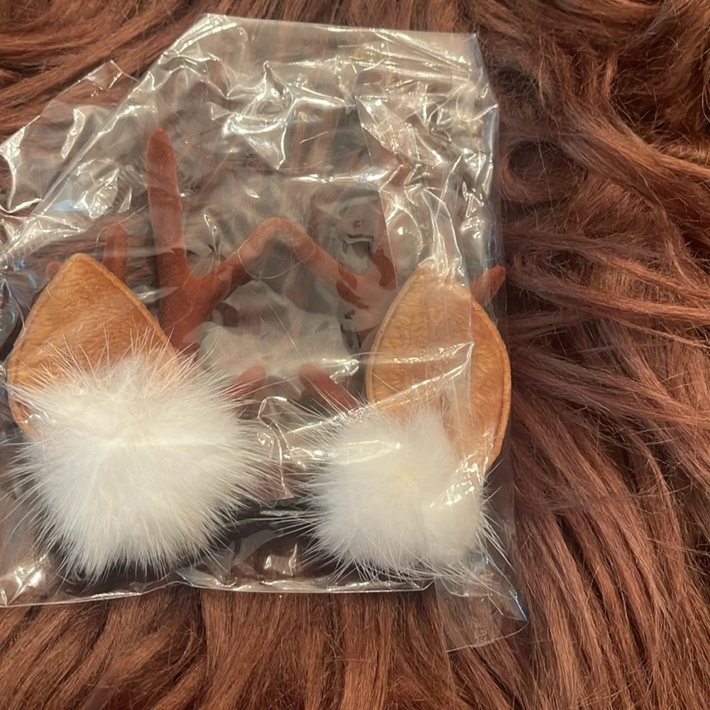 New Reindeer faux fur costume dress and leg warmers and antlers